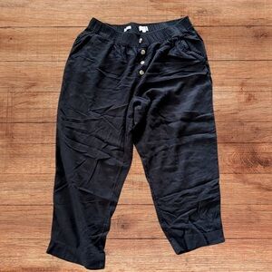 Black Pull On Linen Pant